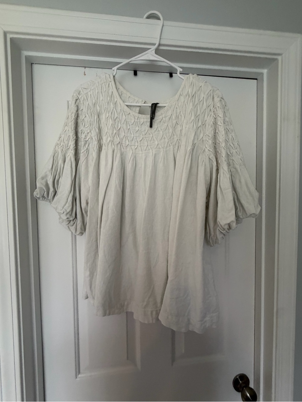 Anthropologie Cream Smocked Yoke Peasant Blouse